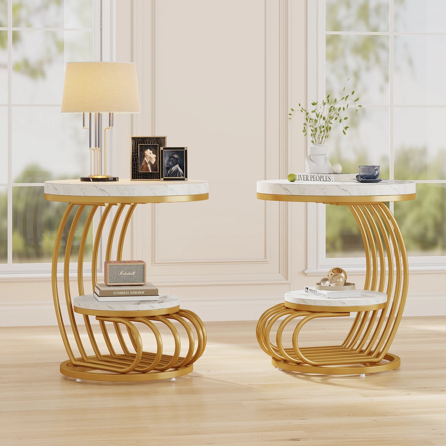 Tribesigns Round End Table With Storage Shelf Modern Nightstand