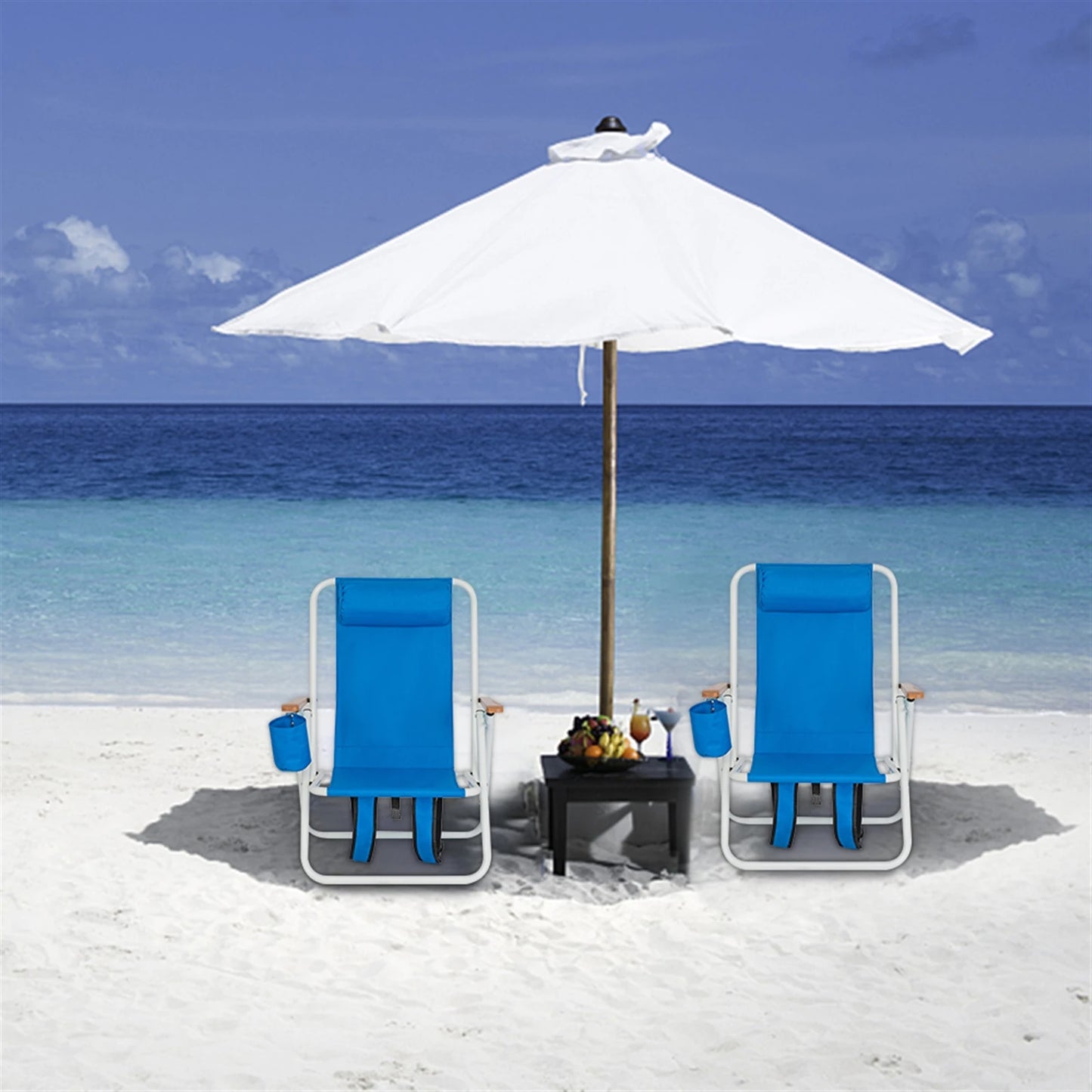 Portable Beach Chair With Adjustable Headrest Foldable Outdoor Camping