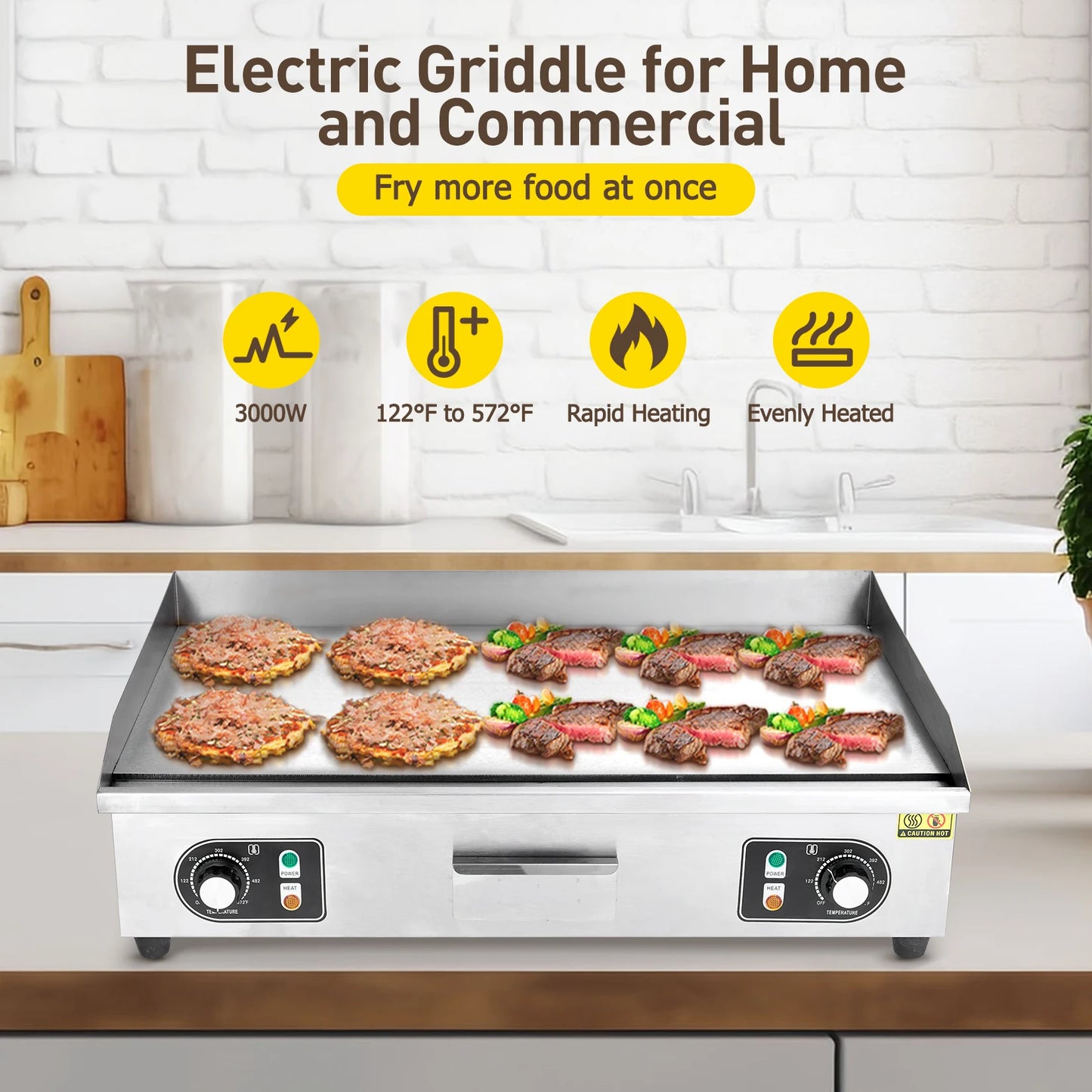 Adoolla 1500W 110V Commercial Electric Grill Countertop Nonstick Teppanyaki