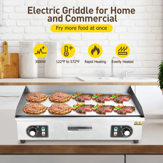 Adoolla 1500W 110V Commercial Electric Grill Countertop Nonstick Teppanyaki