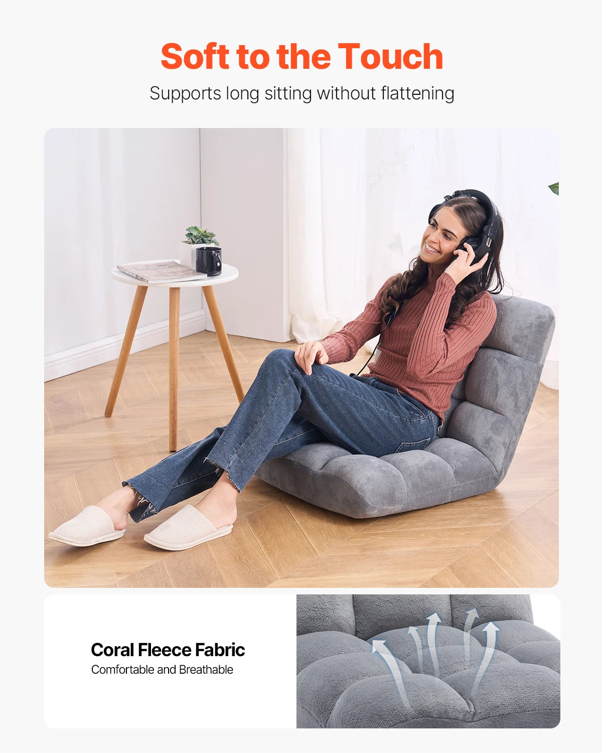 SucceBuy Soft Fabric Folding Floor Chair With Reliable Back Support
