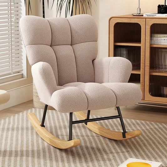 Rocking Chair Leisure Armchair With Padded Velvet Seat Solid Wood