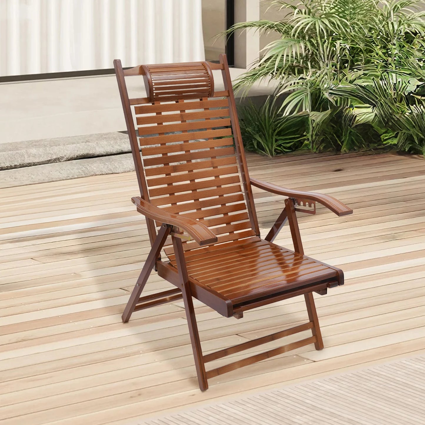 Bamboo Folding Lounge Chair With Adjustable Backrest