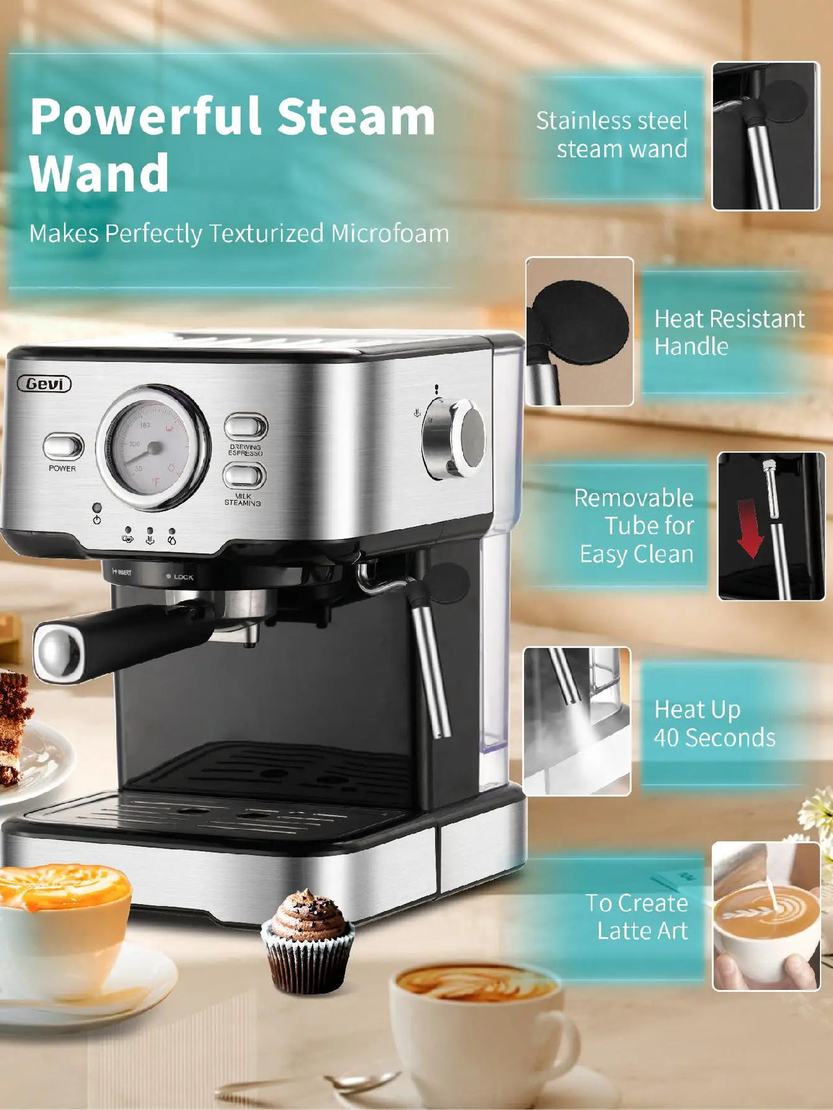 Professional 15 Bar Espresso Machine With Milk Foaming Steam Wand