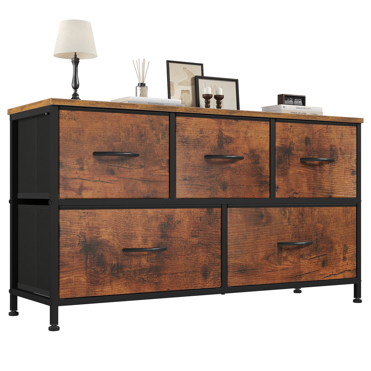 MCQ Modern Storage Cabinet With Wooden Top And Metal Frame
