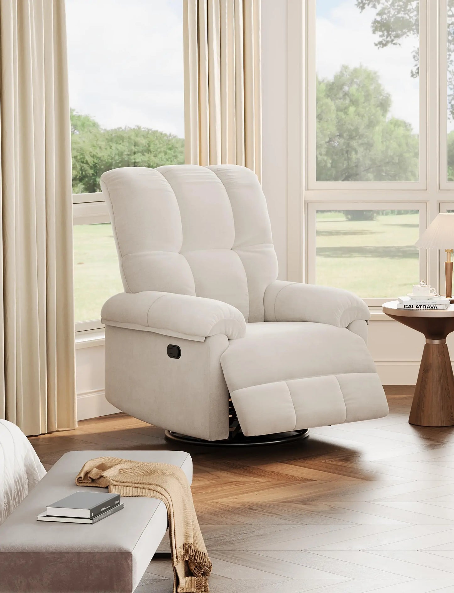 HiMISS Chenille Recliner Chair With Swivel Rocker Padded Armrests