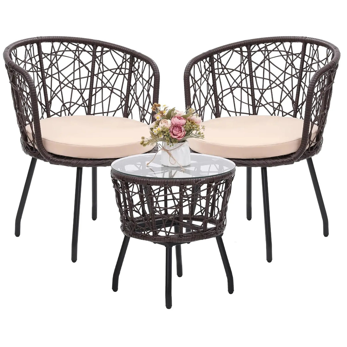 Modern Rattan Outdoor Patio Bistro Set With Sofa And Chairs
