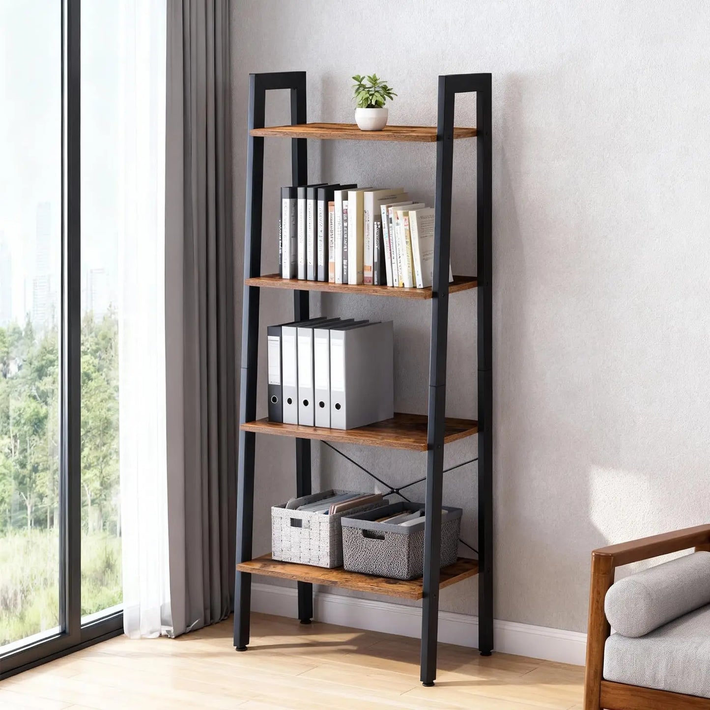JHK 4-Tier Display Bookshelf Wooden Standing Shelf For Living Room