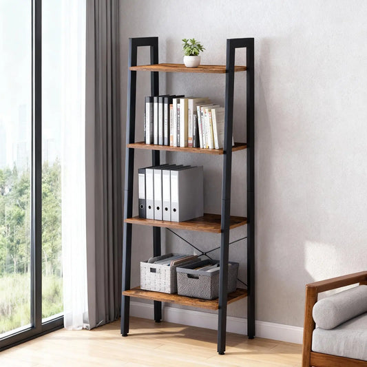 JHK 4-Tier Display Bookshelf Wooden Standing Shelf For Living Room