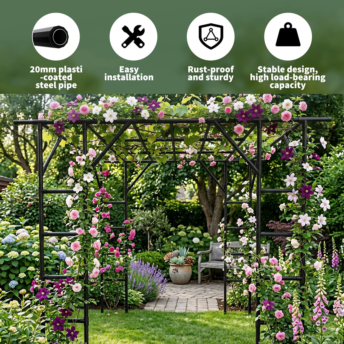 HiMiss Heavy Duty Metal Garden Arch Plant Trellis For Vines