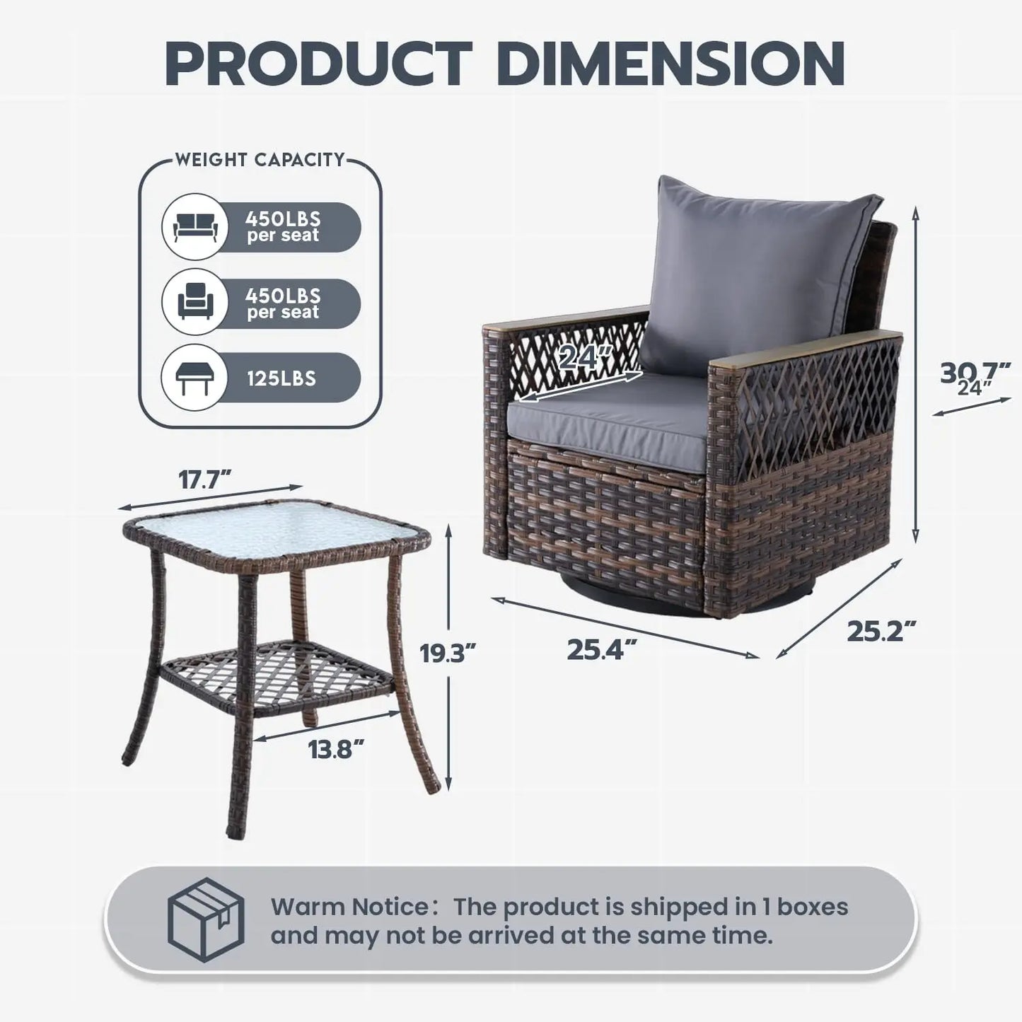 3-Piece Patio Bistro Set With Table, All-Weather Wicker