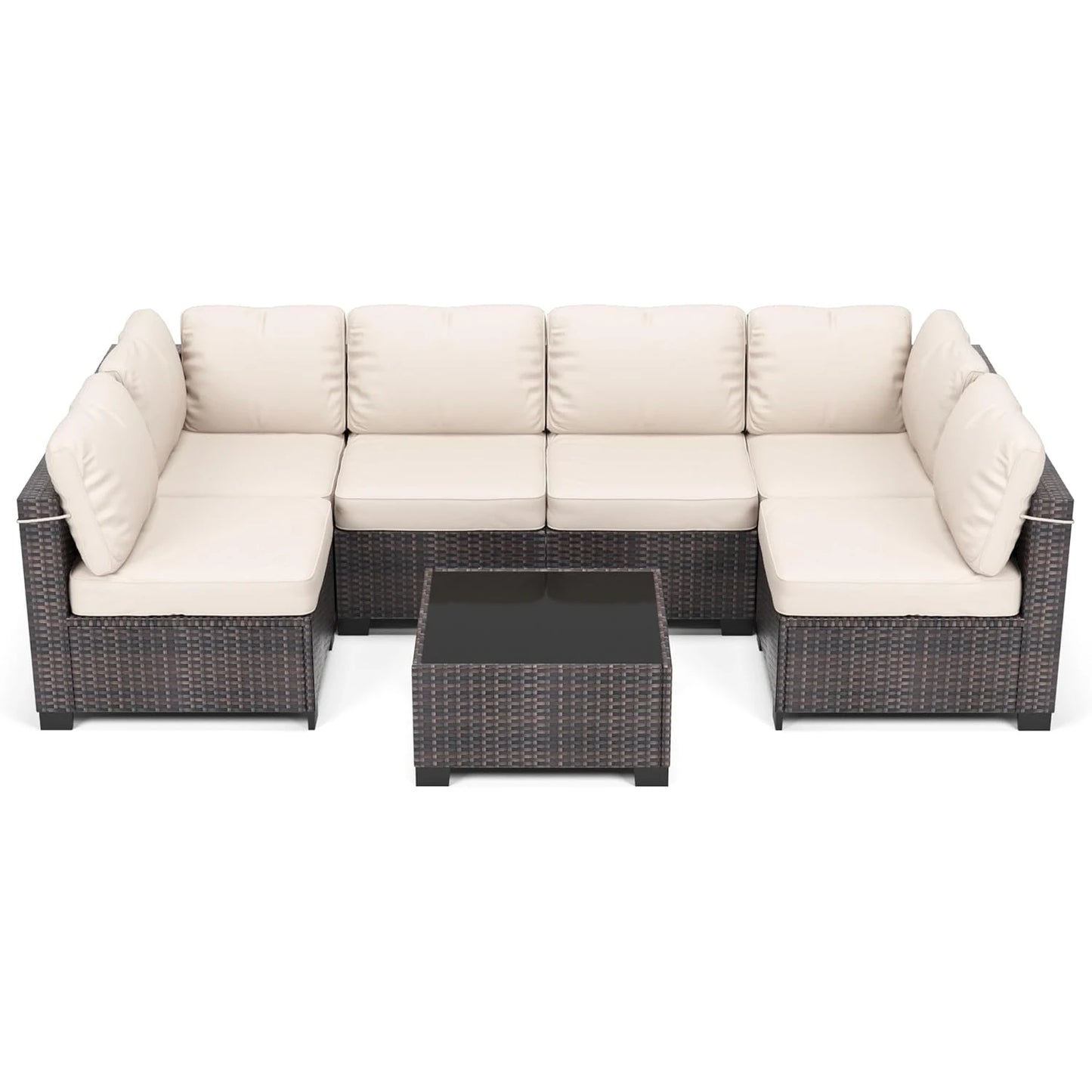 HobbyLane 7 Piece Modular Outdoor Furniture Set PE Rattan Wicker Patio Garden