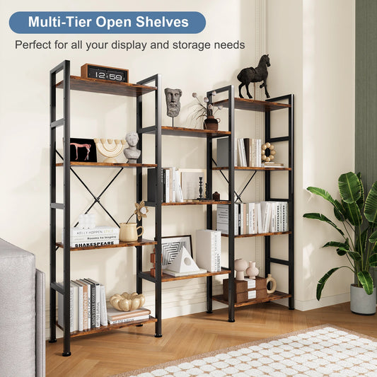 JHK 4 Tier Wide Display Bookshelf Combination Adjustable Shelf Storage Standing Shelf Stable Frame Graduated Shelves for Home
