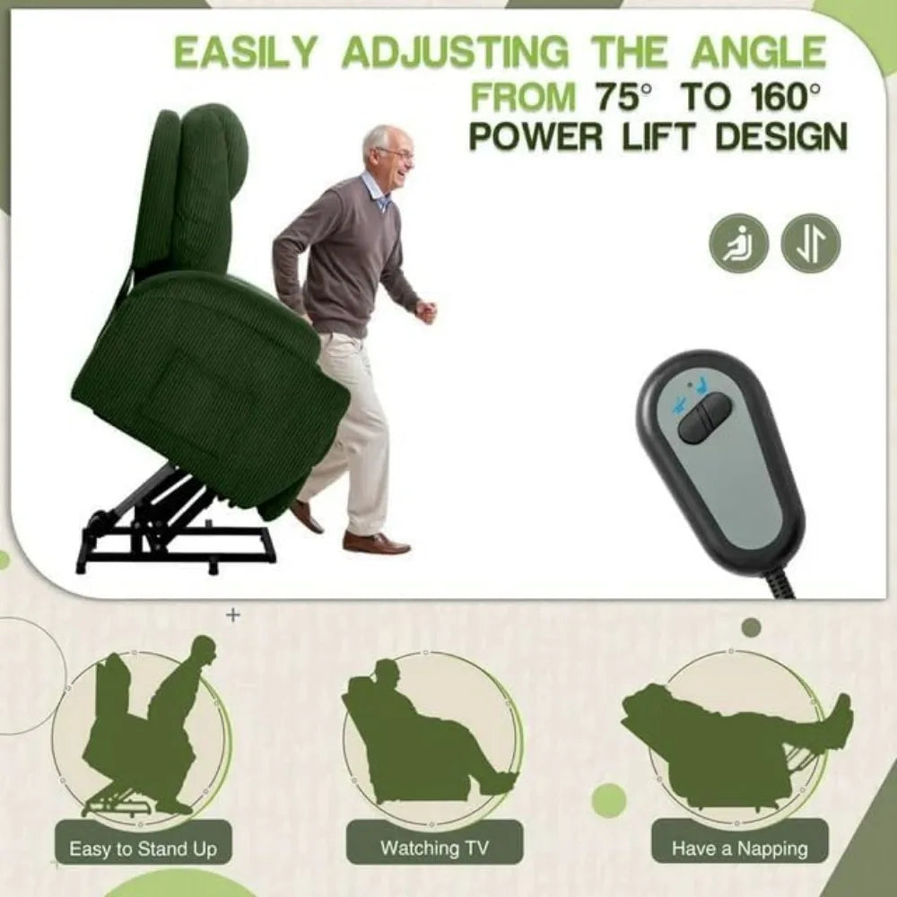 Electric Power Lift Recliner Chair For Seniors With Corduroy Fabric Cup Holders