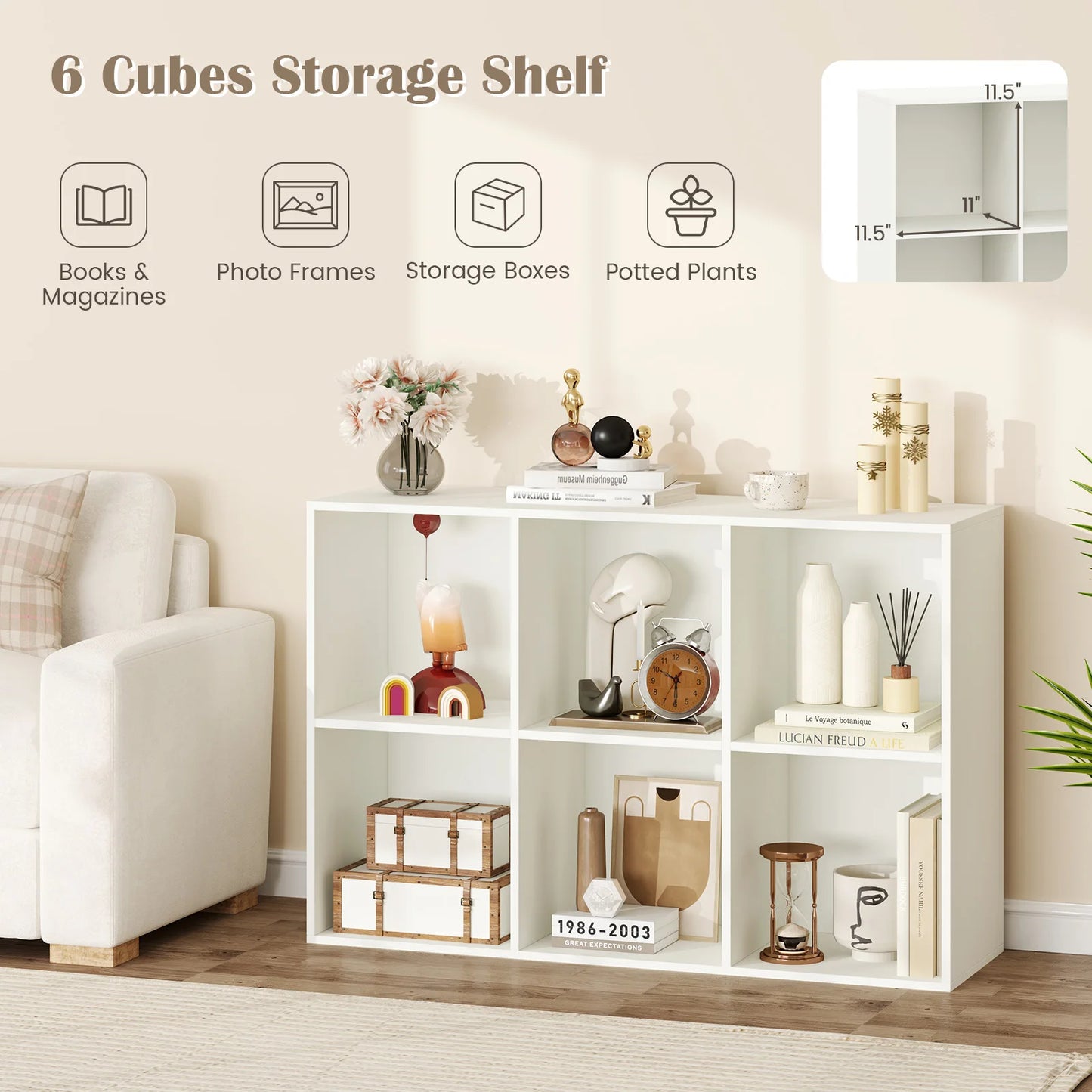 HOMASIS Six Cube Bookcase Modern Three Tier Storage Organizer