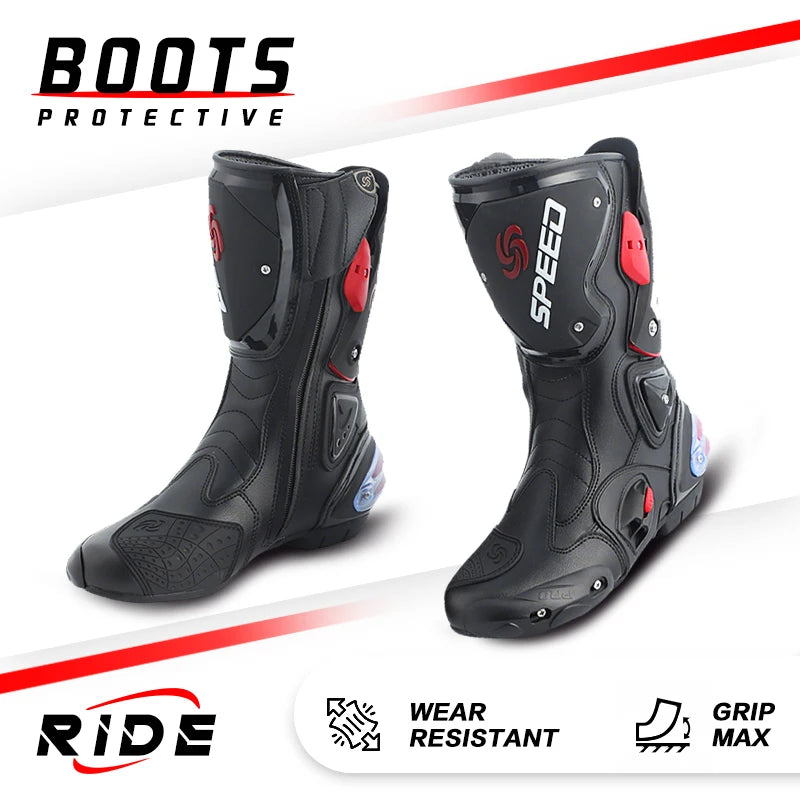 Leather Unisex Motorcycle Boots With Rubber Outsole