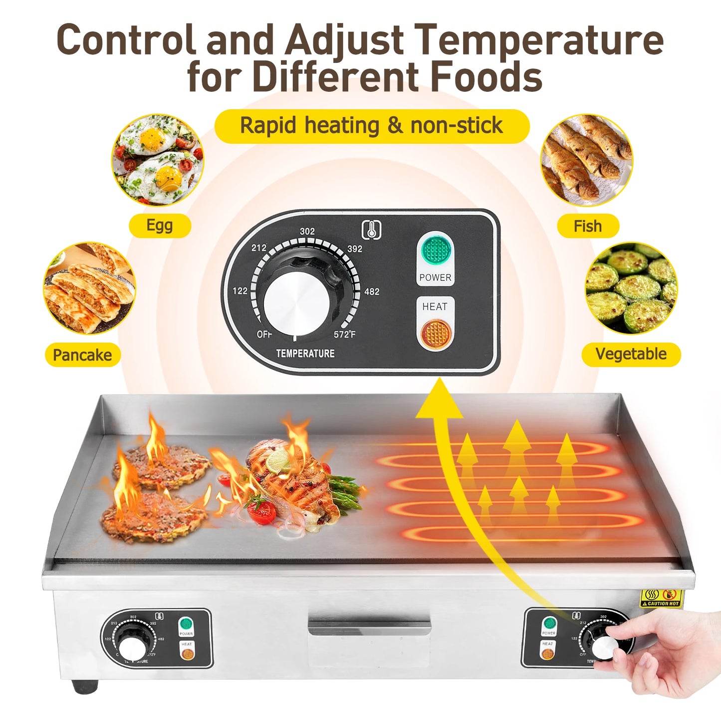 Adoolla 1500W 110V Commercial Electric Grill Countertop Nonstick Teppanyaki