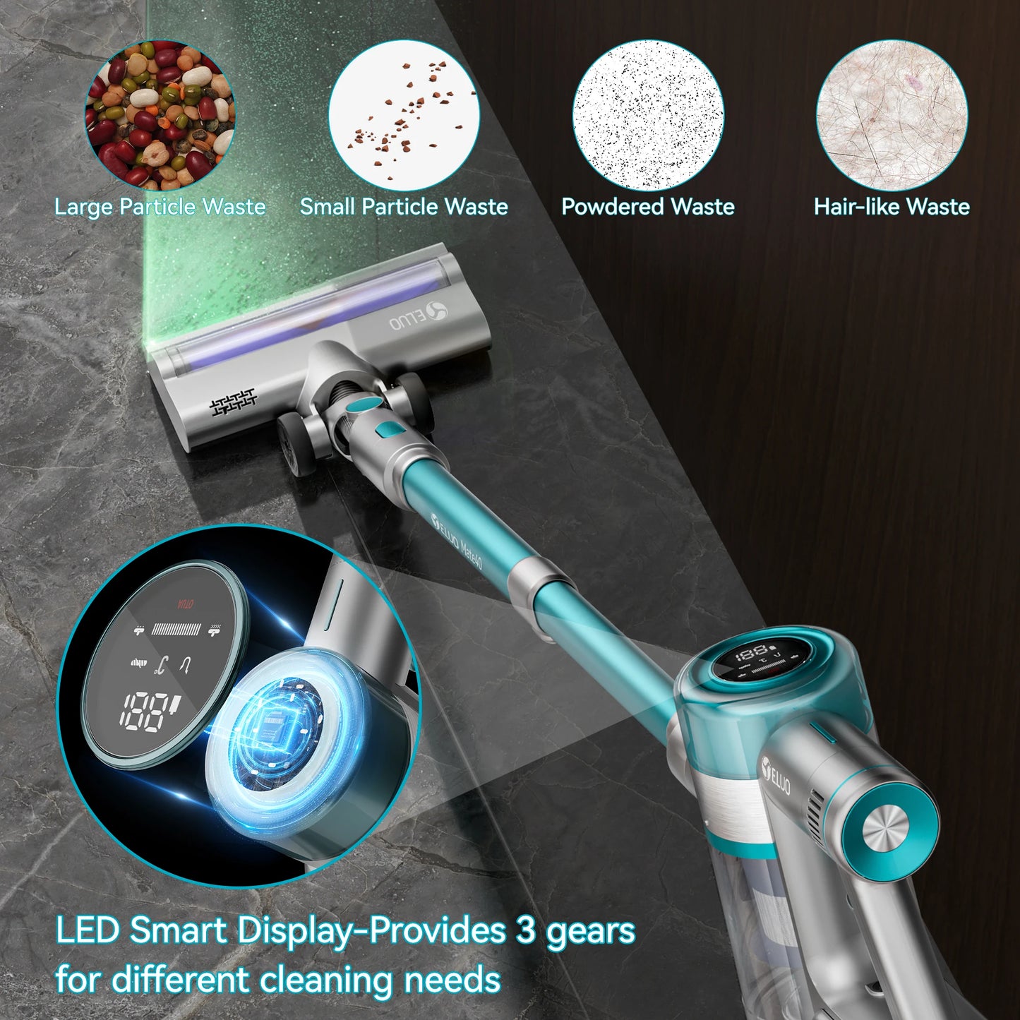 E.LUO Cordless Vacuum Cleaner 6in1 Stick With 400W Suction For Pet Hair