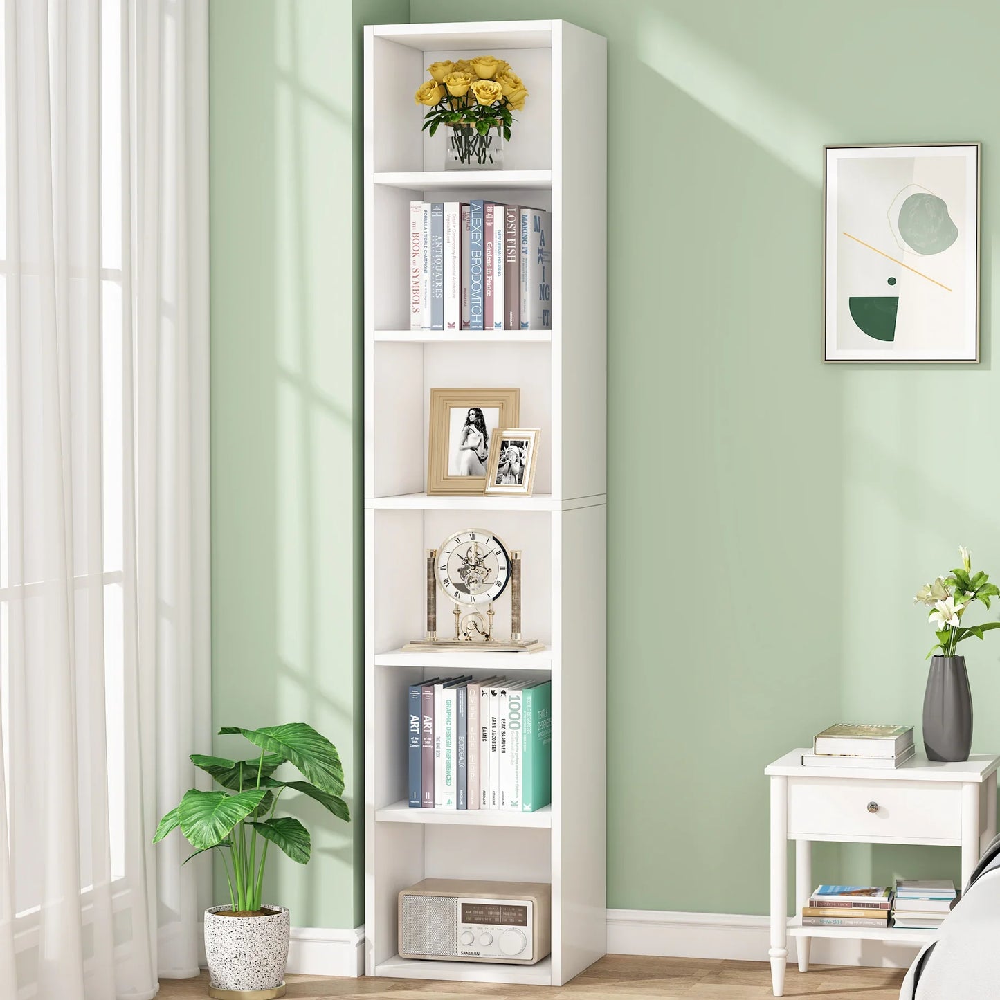Tribesigns Narrow Corner Bookcase With Six Cube Display Shelves