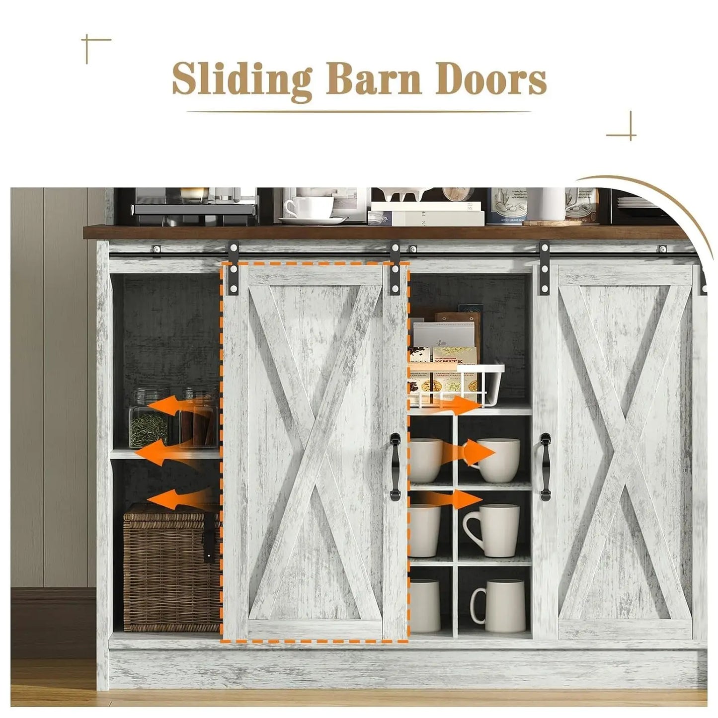 Coffee Bar Cabinet With Sliding Barn Doors And Wine Rack
