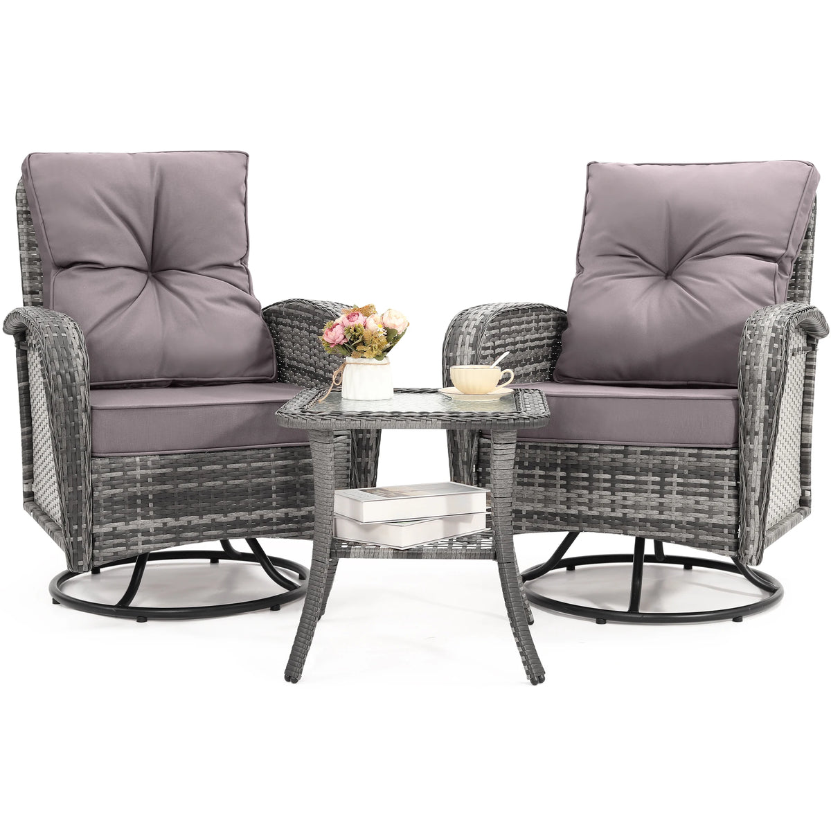 Tuarex Swivel Wicker Chair with Side Table Outdoor Patio Set