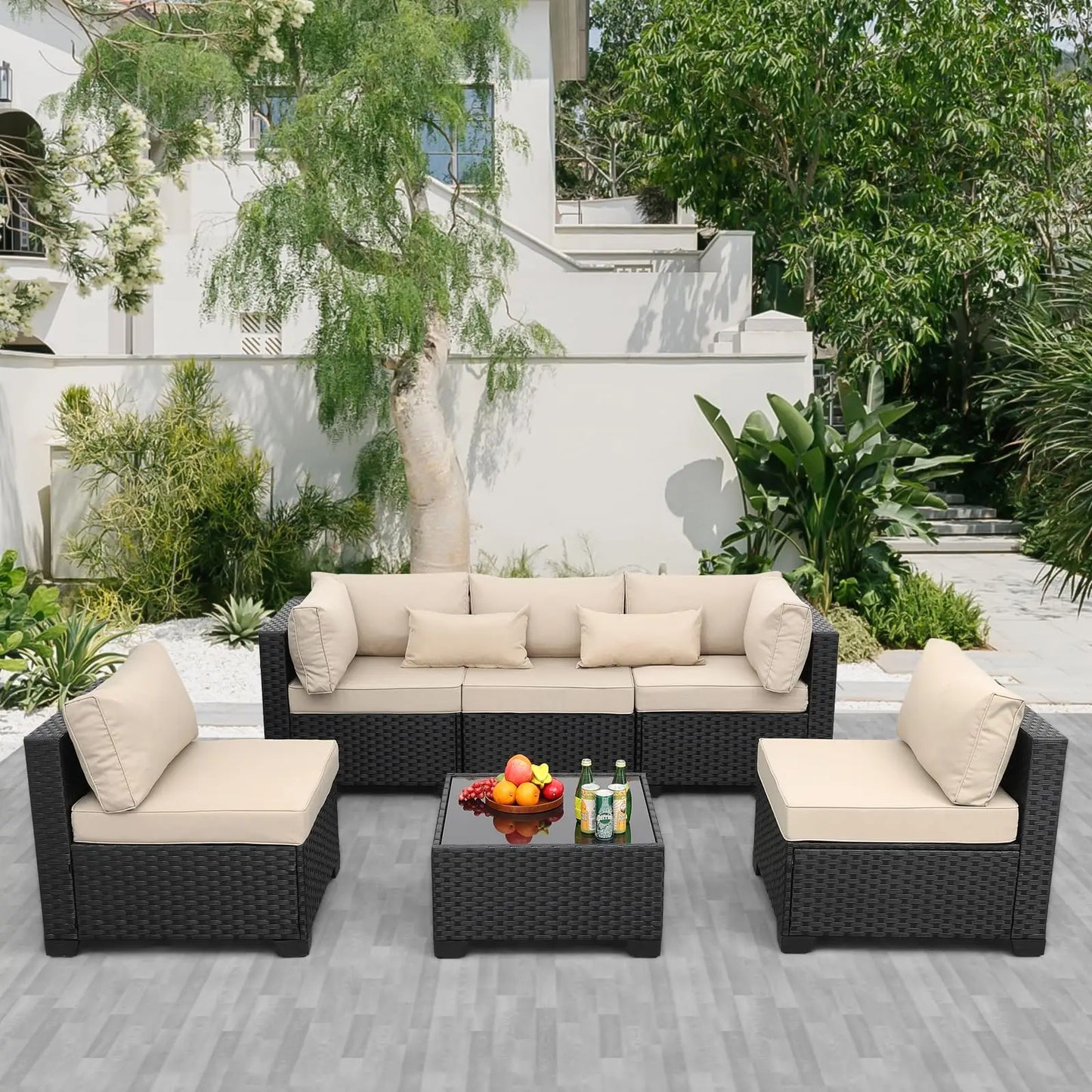 Rattaner All Weather Wicker Outdoor Patio Sectional Set With Cushions