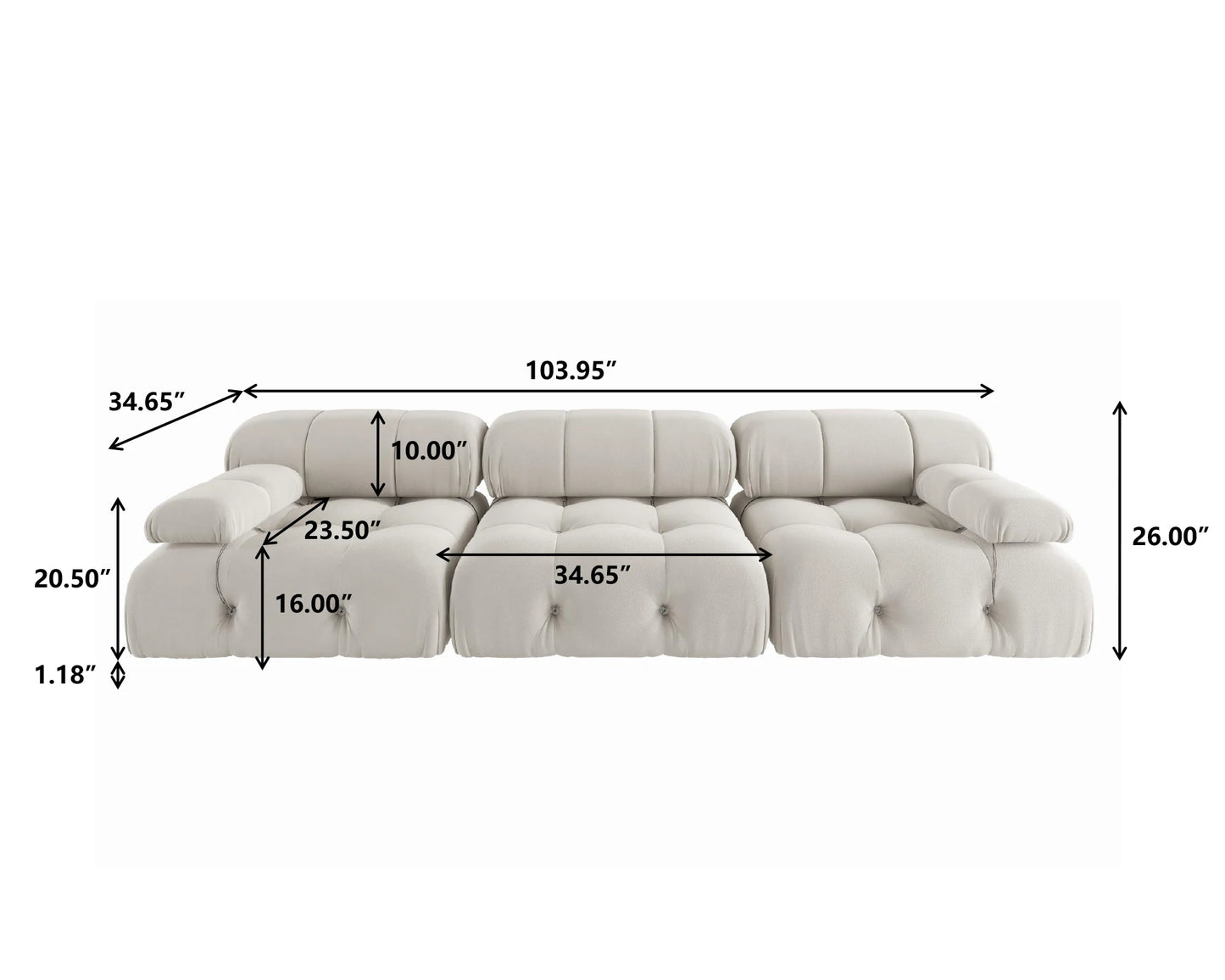 Sdorens Velvet Modular Sectional Sofa Set 3 Seats For Living Room