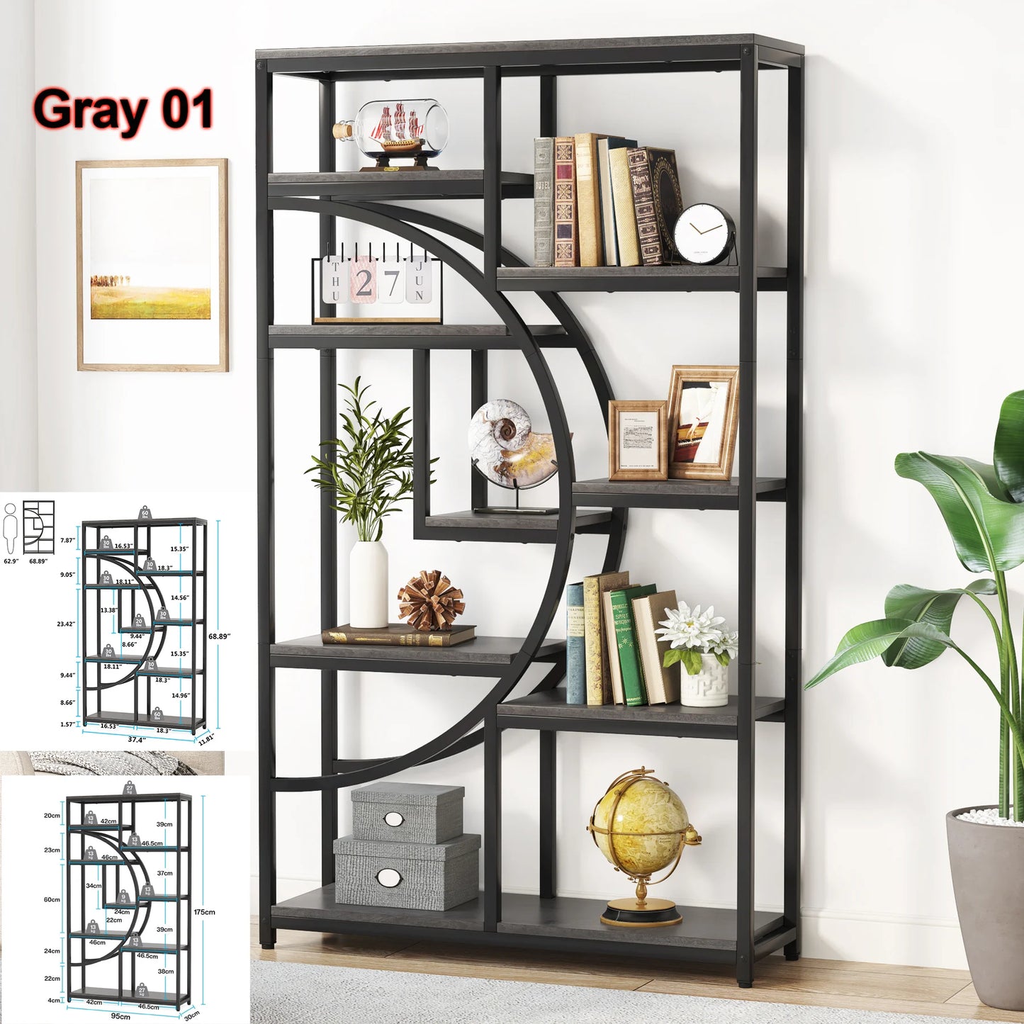 Tribesigns Industrial 5-Tier Etagere Bookcase Freestanding Shelf Organizer