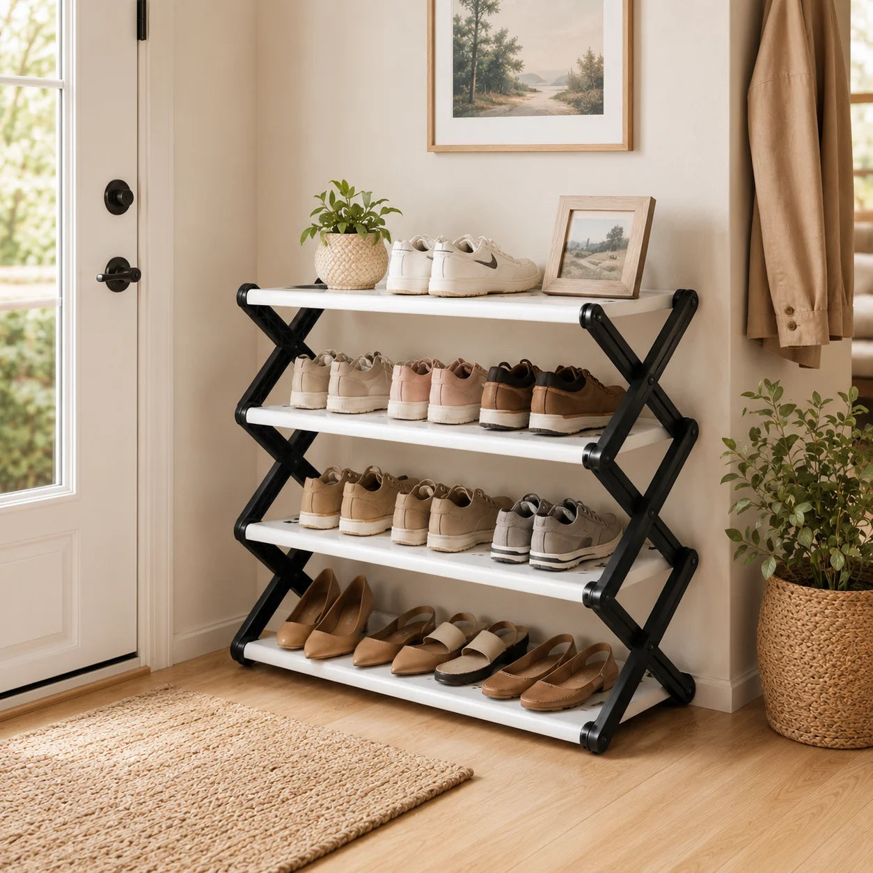 Joybos Foldable Entryway Shoe Rack With Stable X-Frame
