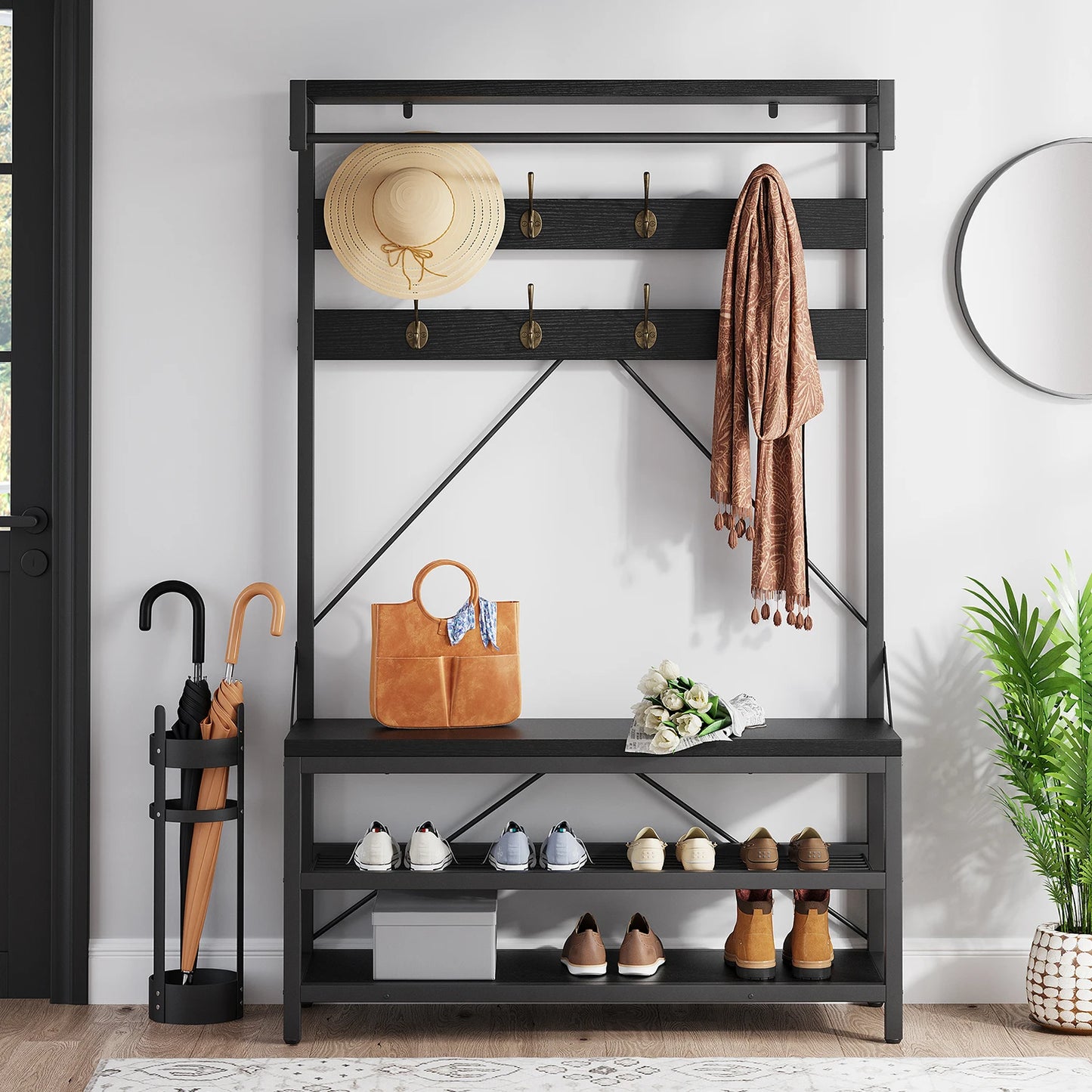 TWISTER.CK 5 In 1 Coat Rack With Shoe Bench Storage