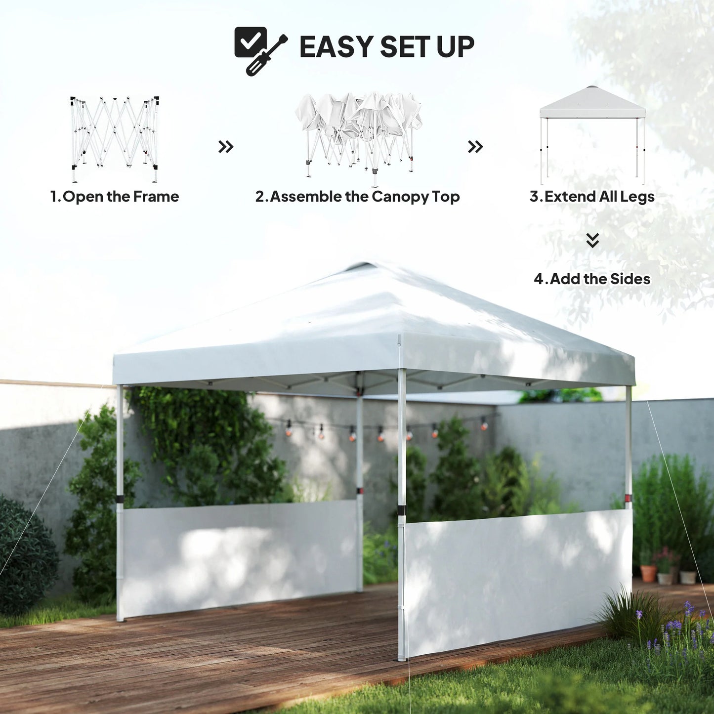 10' X 10' Pop up Canopy Tent with 2 Half Sidewalls, White