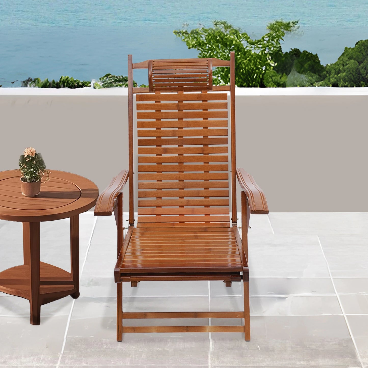 Bamboo Folding Lounge Chair With Adjustable Backrest
