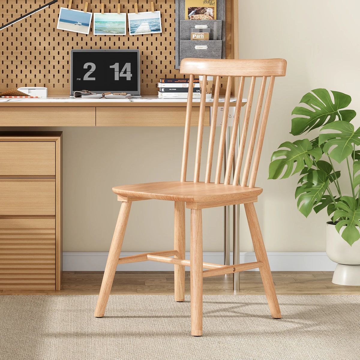 Farini Dining Chairs Set of 4, Mid Century Modern Spindle Back Wood Chairs with Comfortable Seat for Kitchen & Dining Room