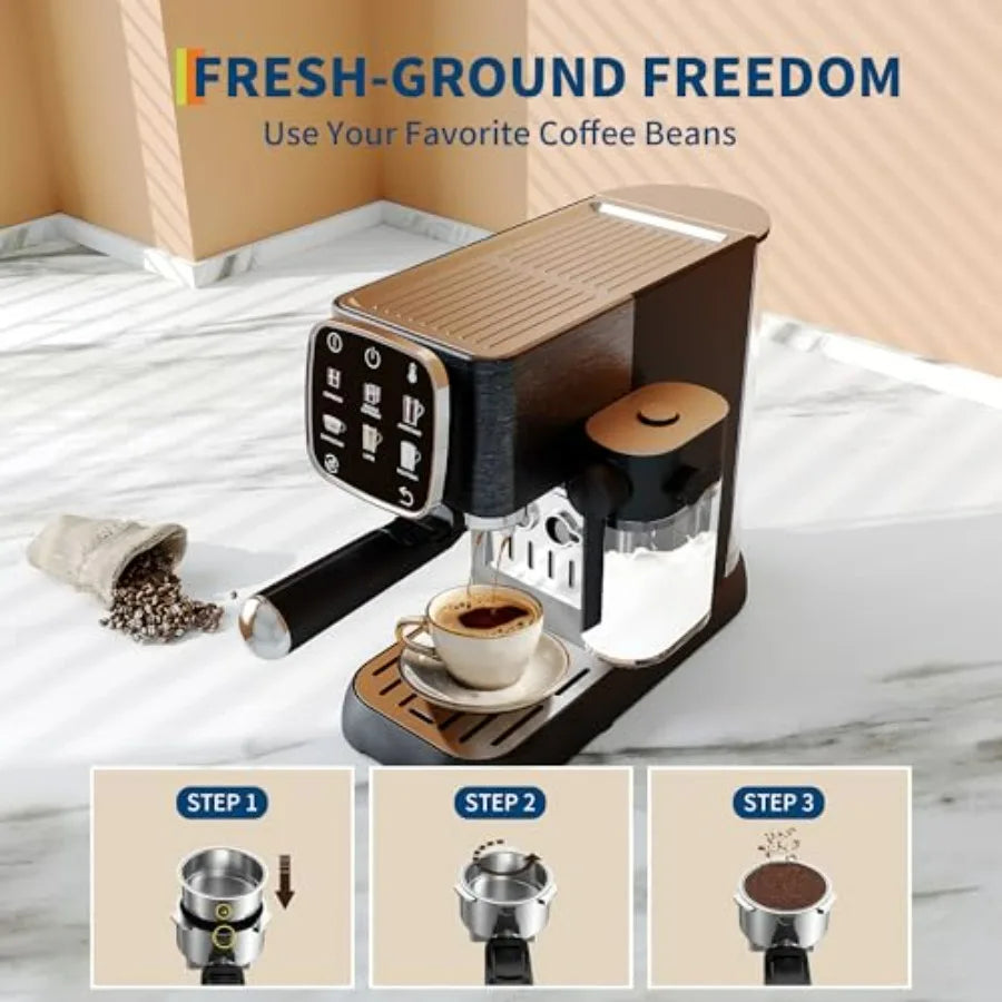 Compact 20 Bar Professional Espresso Machine with Milk Frother and Touchscreen Adjustable Temperature Espresso Coffee Machine F