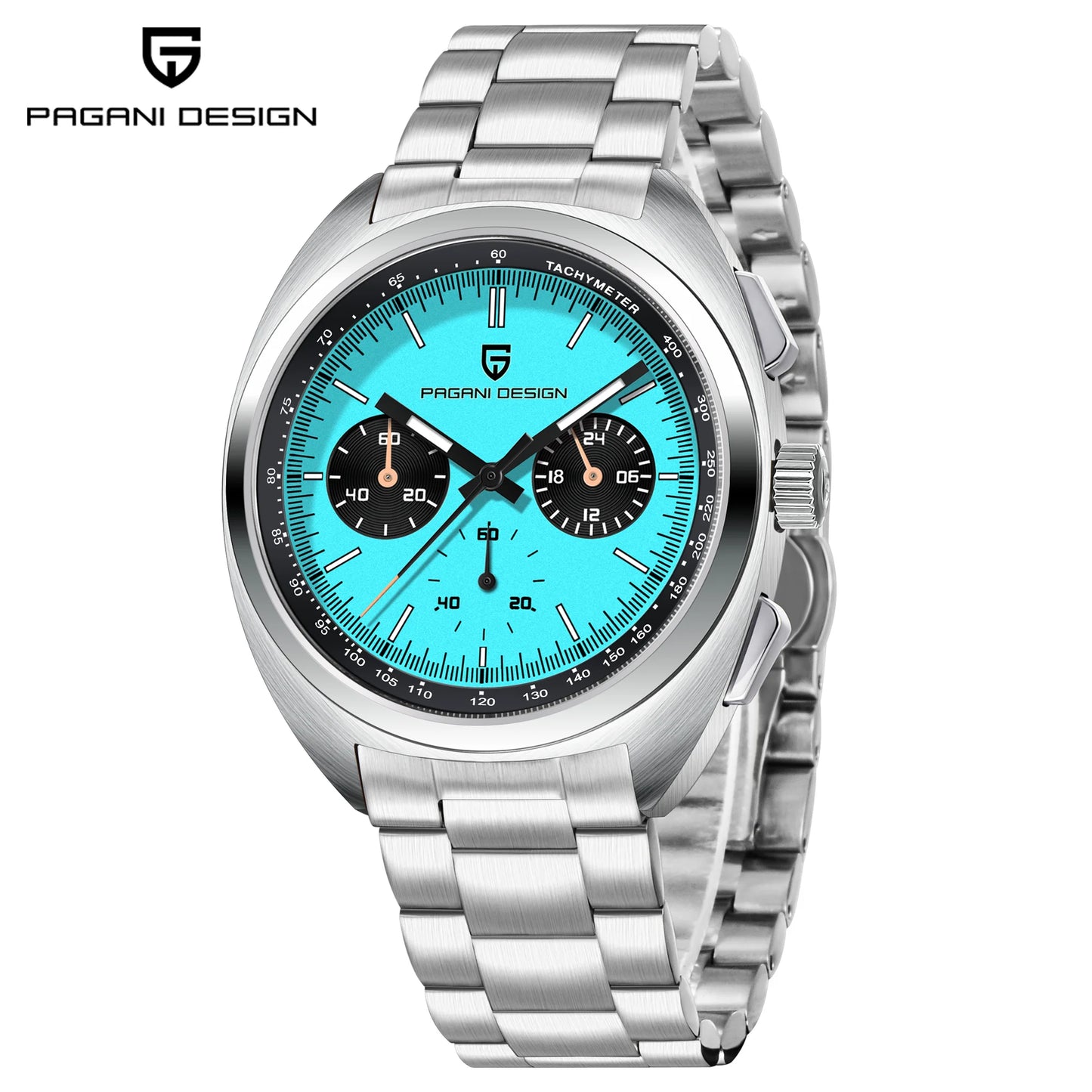 PAGANI DESIGN Men Panda Dial Quartz Chronograph Watch With Leather Band