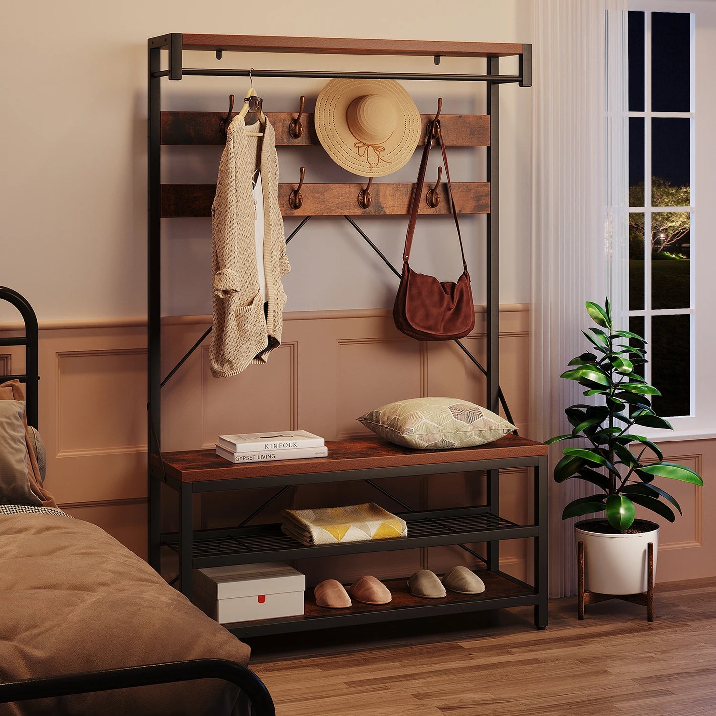 TWISTER.CK 5 In 1 Coat Rack With Shoe Bench Storage