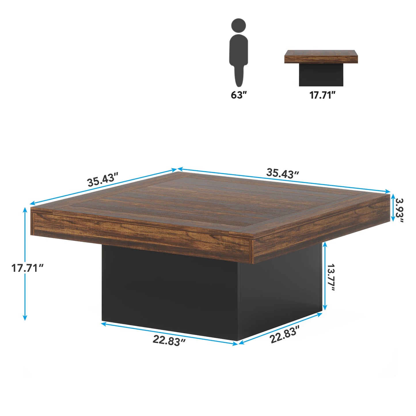 Tribesigns LED Square Coffee Table Low Profile Engineered Wood