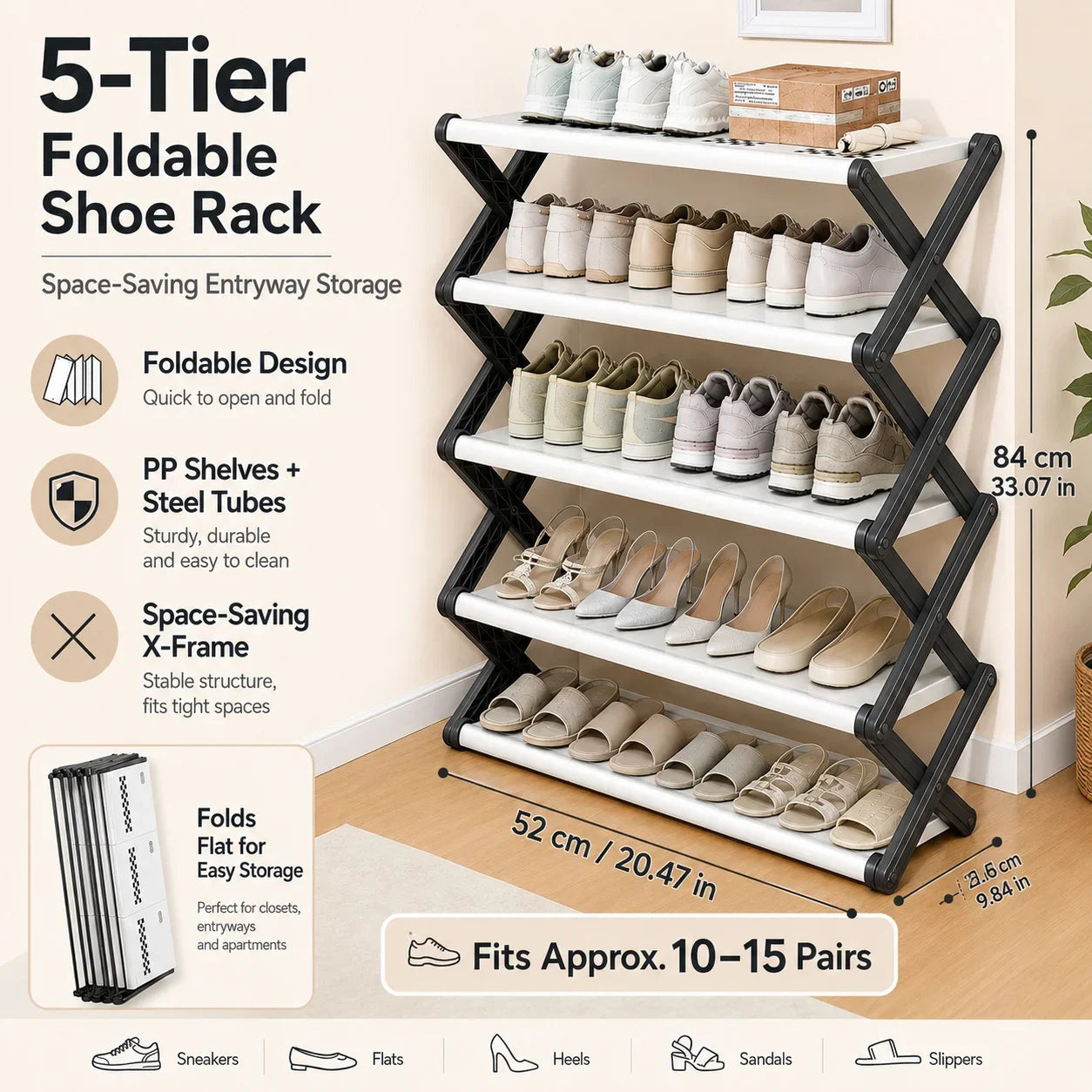 Joybos Foldable Entryway Shoe Rack With Stable X-Frame