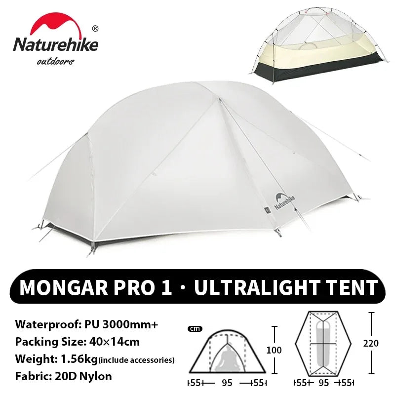 Naturehike Mongar PRO Ultralight 1/2/3 Person Tent Camping Outdoor Waterproof 20D Nylon Backpacking Travel Cycling Tent