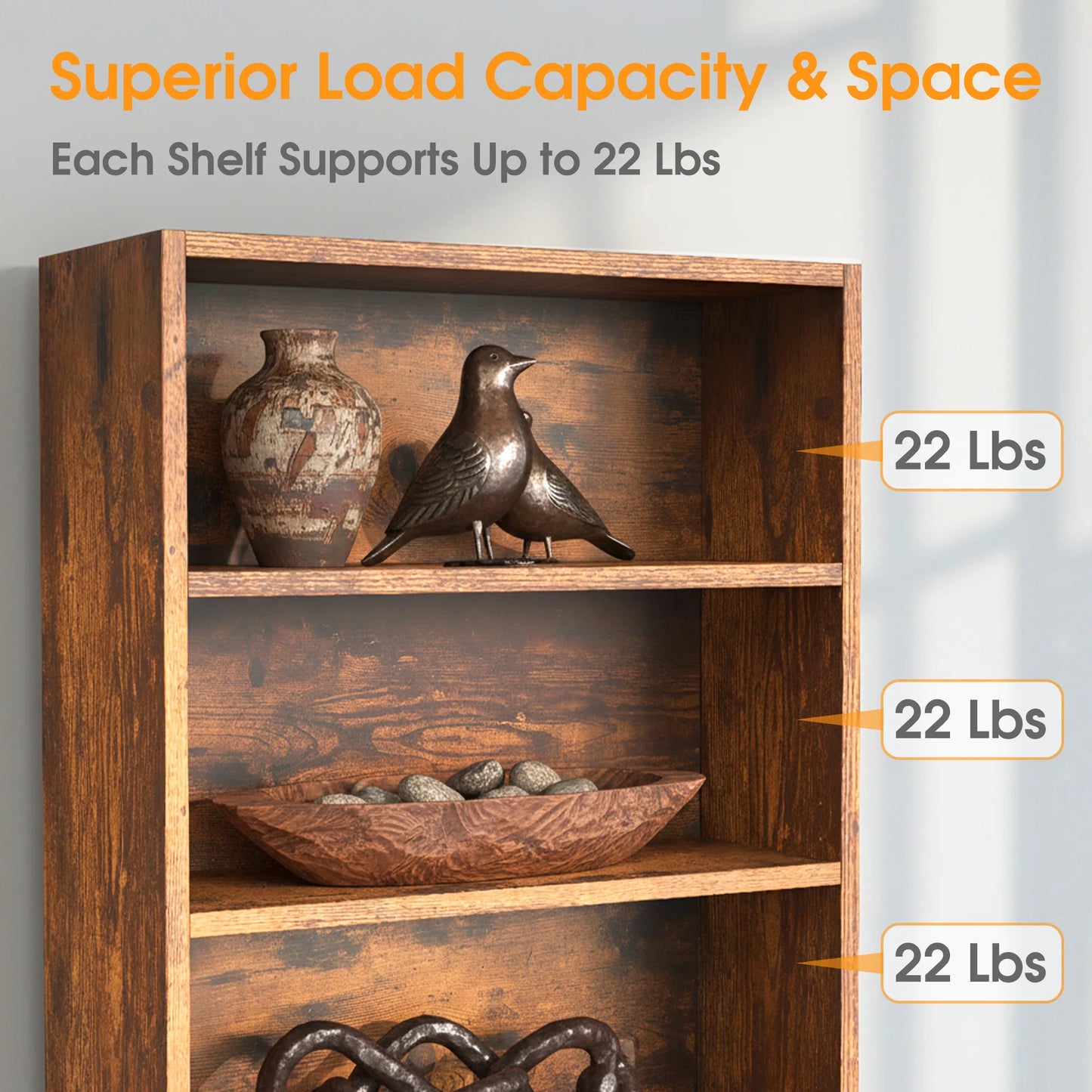 MCQ 6 Shelf Bookcase Wooden Large 63 Inch Tall Bookcase Standing Open Book Shelf Organizer Adjustable Display Storage Shelves