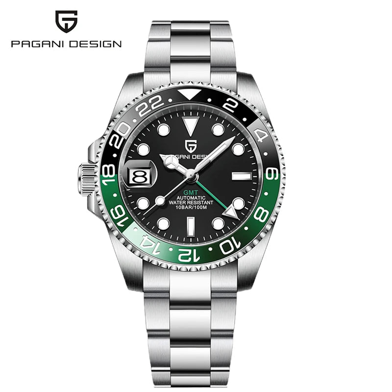 PAGANI DESIGN 40mm Automatic GMT Wristwatch Stainless Steel Waterproof Men Watch Top Brand Mechanical sports Watches Men PD-1662