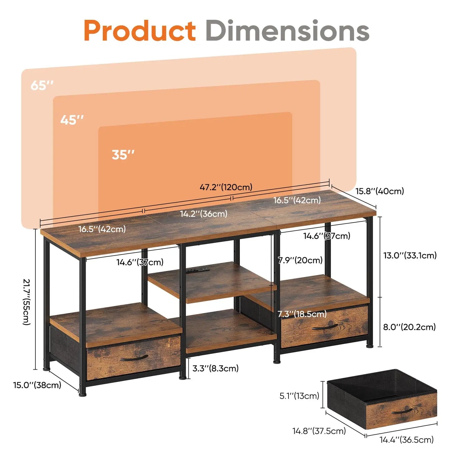 JHK Wood TV Stand Entertainment Center With Adjustable Shelves