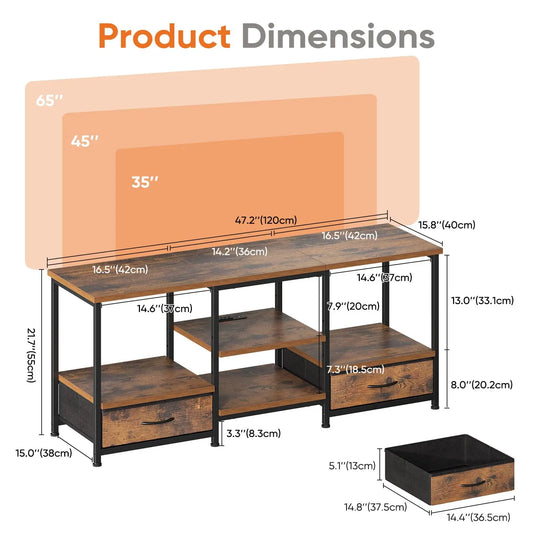 JHK Wooden TV Stand With Adjustable Shelves And Storage