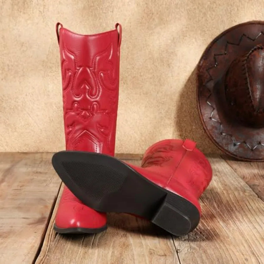 Women's Cowboy Boots Pull On Cowgirl Mid Calf Western Boots