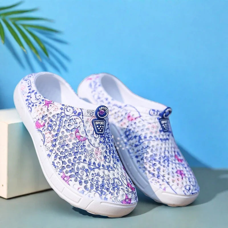 Women's Lightweight Garden Shoes Star Print Slip-On Half Slippers Indoor Outdoor Home Slippers Comfortable Beach Sandals