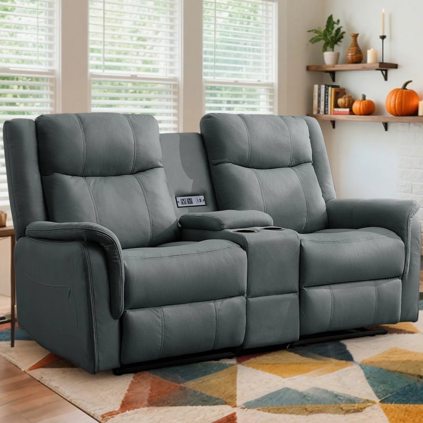 KORSER Two-Seater Loveseat Recliner With USB Ports And Cup Holders