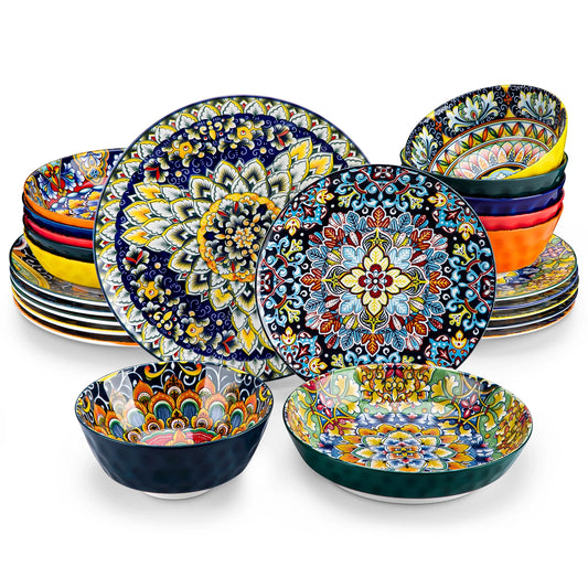 Vancasso 12/16/18/24 Piece Ceramic Dinnerware Set Stoneware Bohemian Style with Dinner/Dessert Plate/Cereal/Pasta Bowl For 6