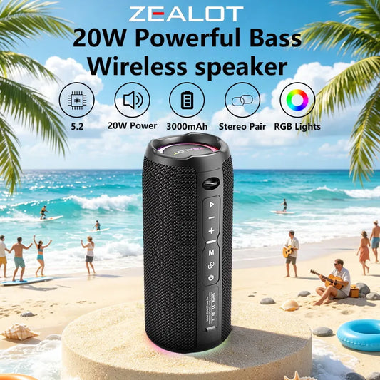 Zealot-S49 Pro 20W Wireless Speaker, RGB Light Wireless HiFi Sound Quality, Bass Boost, Dual Pairing, 3000mAh Battery