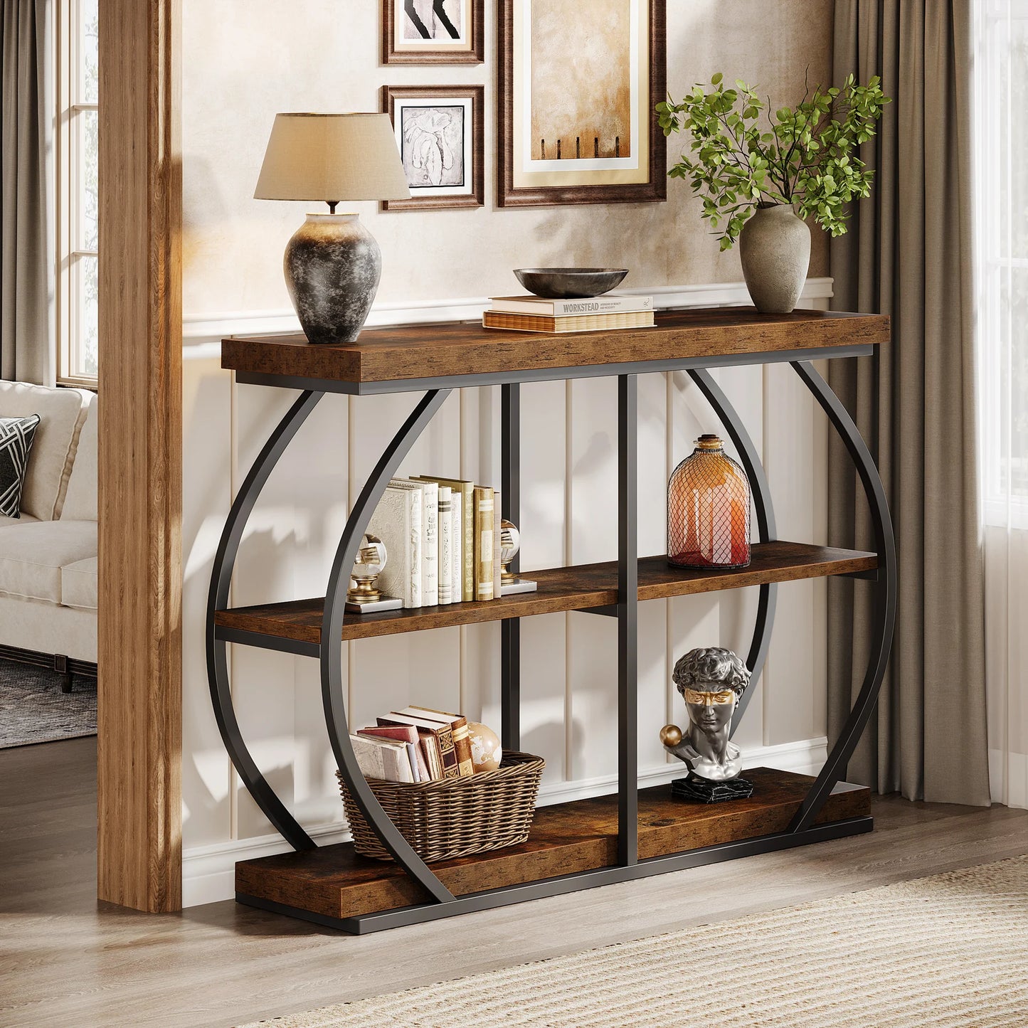 Tribesigns Console Table Industrial Arched Frame With Storage