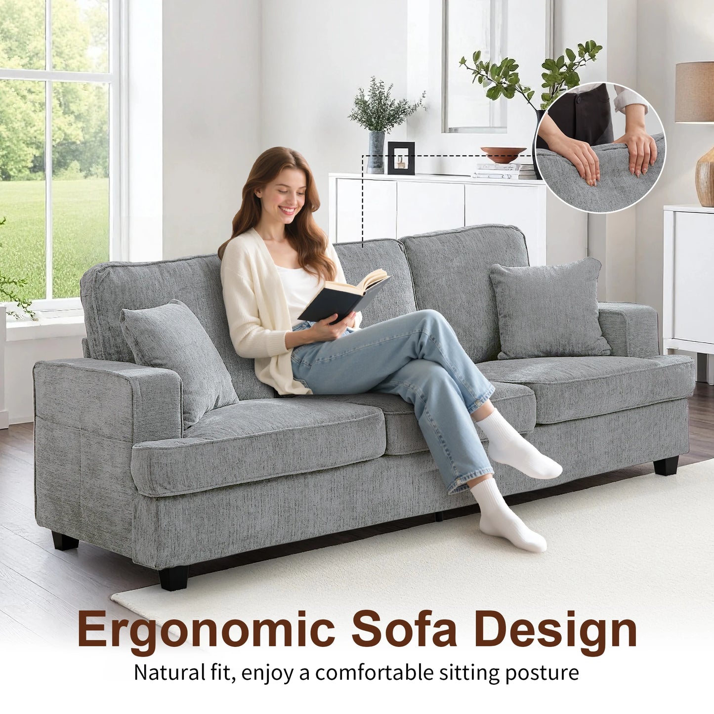 Modern Chenille 3 Seater Cloud Sofa for Living Room